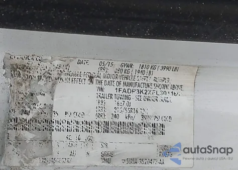 2015 Ford Focus Se z USA, uszkodzony, nr VIN 1FADP3K2XFL301160